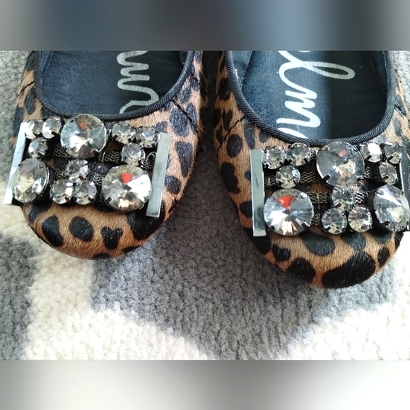 Sam Edelman "Caper" Jeweled Animal Print Ballet Flats - Picture 3 of 15